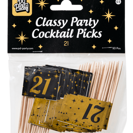 Cocktailprikkers 21 Jaar 6,5cm 50st van Paper Dreams koop je bij Partywinkel