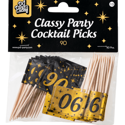 Cocktailprikkers 90 Jaar 6,5cm 50st van Paper Dreams koop je bij Partywinkel