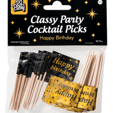 Cocktailprikkers Happy Birthday 6,5cm 50st van Paper Dreams koop je bij Partywinkel