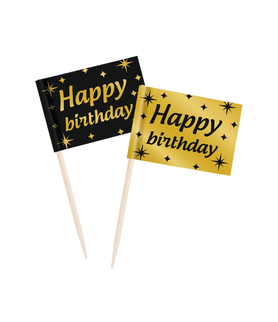 Cocktailprikkers Happy Birthday 6,5cm 50st van Paper Dreams koop je bij Partywinkel