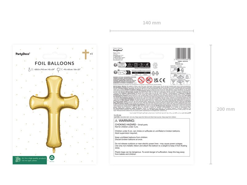 Communie Helium Ballon Kruis Leeg 1,3m van Partydeco koop je bij Partywinkel