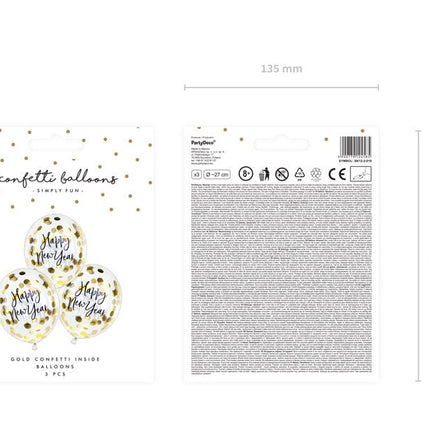 Confetti Ballonnen Happy New Year 27cm 3st van Partydeco koop je bij Partywinkel