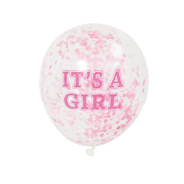 Confetti Ballonnen It's A Girl Roze 30cm 6st van Unique koop je bij Partywinkel