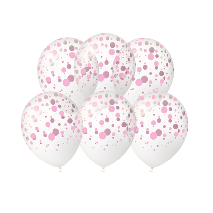 Jasnoróżowe balony w kropki, 30 cm, 6 szt
