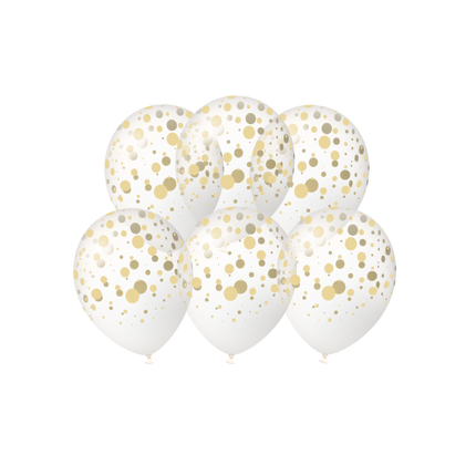 Złote balony w kropki, 30 cm, 6 szt
