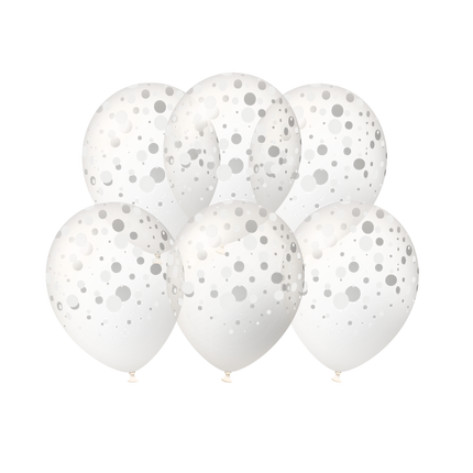 Srebrne balony w kropki, 30 cm, 6 szt