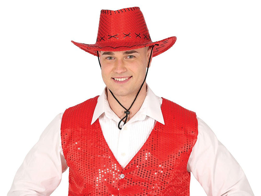 Cowboy Hoed Rood Pailleten - Partywinkel - 8434077230367