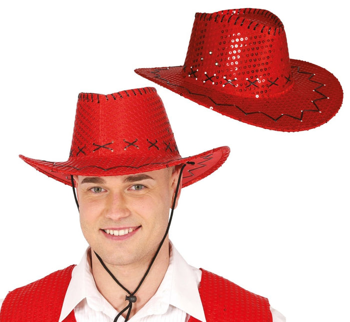 Cowboy Hoed Rood Pailleten - Partywinkel - 8434077230367