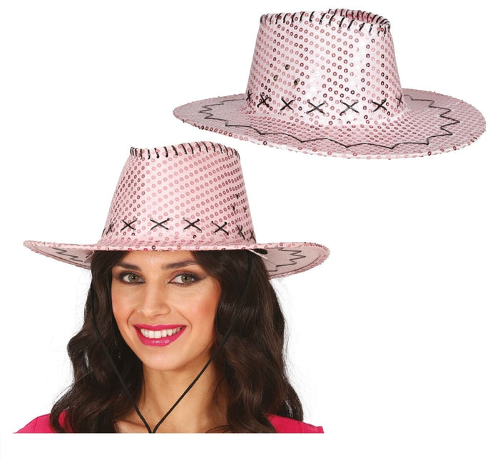 Cowboy Hoed Roze Pailletten - Partywinkel - 8434077230343