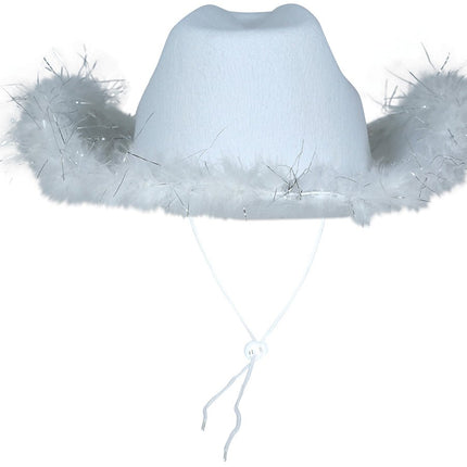 Cowboy Hoed Wit Met Boa - Partywinkel - 8434077135501