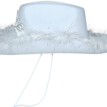 Cowboy Hoed Wit Met Boa - Partywinkel - 8434077135501