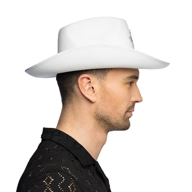 Cowboy Hoed Wit Ster Glitters van Boland koop je bij Partywinkel