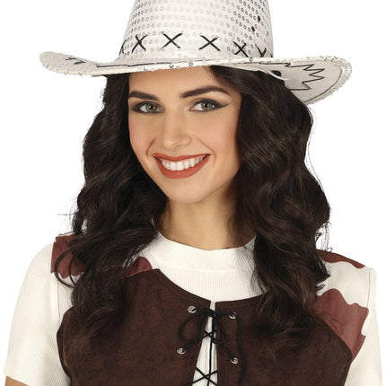 Cowboy Hoed Zilver Pailletten - Partywinkel - 8434077230329