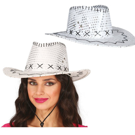 Cowboy Hoed Zilver Pailletten - Partywinkel - 8434077230329
