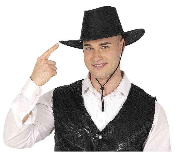 Cowboy Hoed Zwart Pailletten - Partywinkel - 8434077230312
