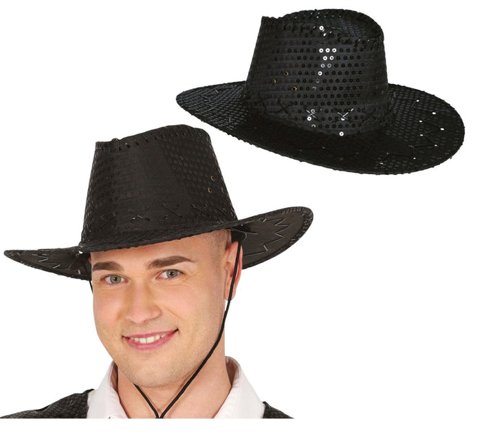 Cowboy Hoed Zwart Pailletten - Partywinkel - 8434077230312