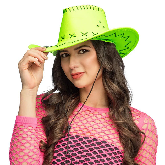 Cowboyhoed Savanne neongroen UV van Boland koop je bij Partywinkel