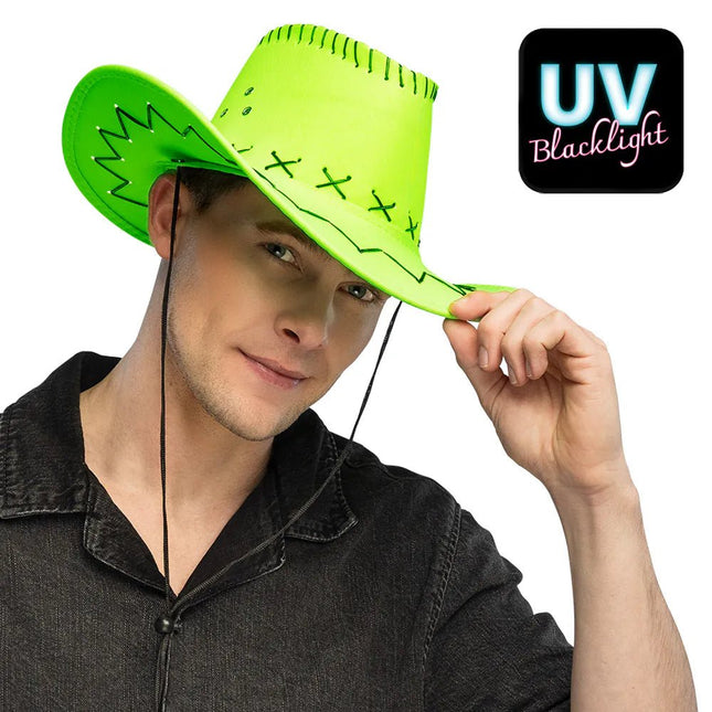 Cowboyhoed Savanne neongroen UV van Boland koop je bij Partywinkel