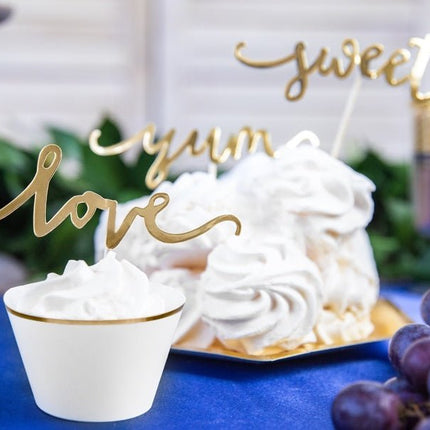 Cupcake Toppers Goud Sweet Love Yum 13cm 6st van Partydeco koop je bij Partywinkel