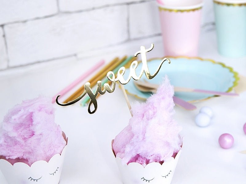 Cupcake Toppers Goud Sweet Love Yum 13cm 6st van Partydeco koop je bij Partywinkel