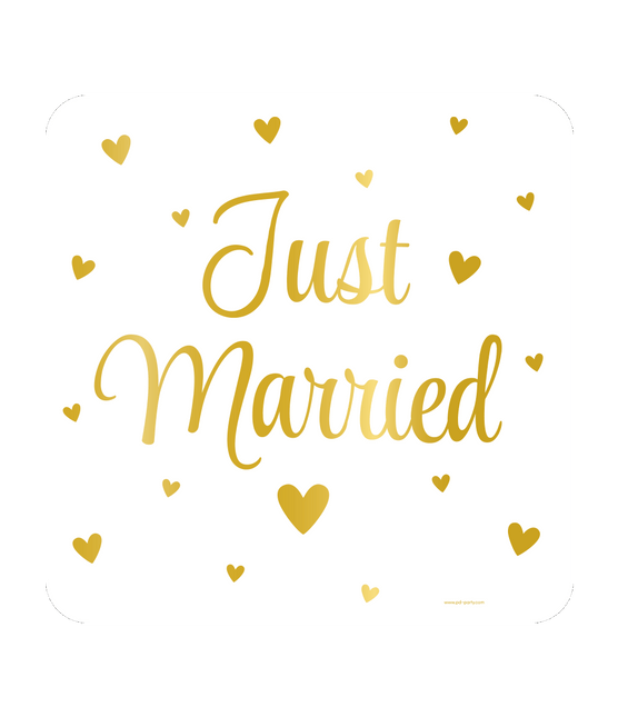 Złoto-biały szyld na drzwi Just Married 50 cm