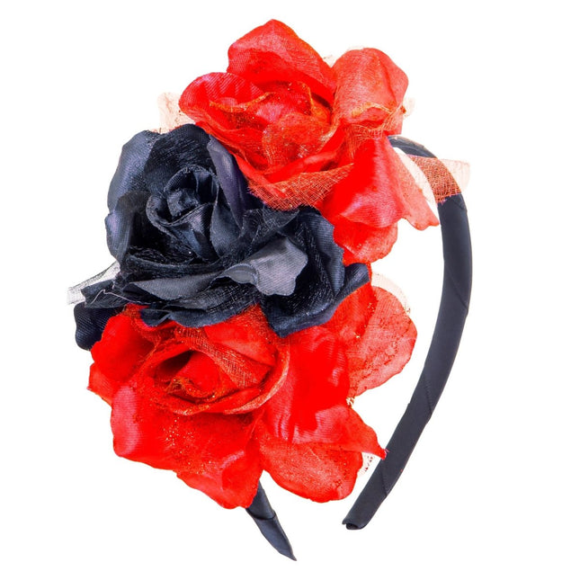 Dia De Los Muertos Haarband Rood Zwart Bloemen van Widmann koop je bij Partywinkel