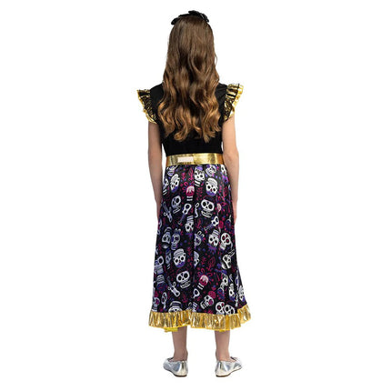 Dia De Los Muertos Jurk Meisje Ruffel Mouwen van Boland koop je bij Partywinkel