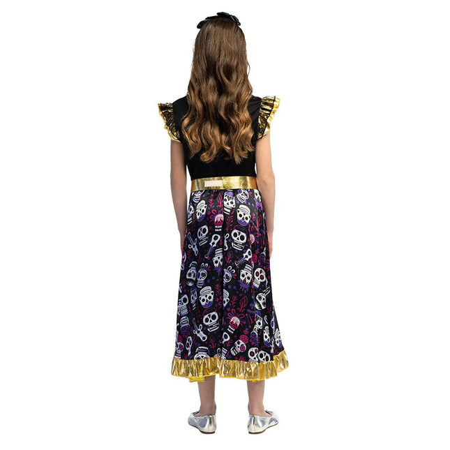 Dia De Los Muertos Jurk Meisje Ruffel Mouwen van Boland koop je bij Partywinkel