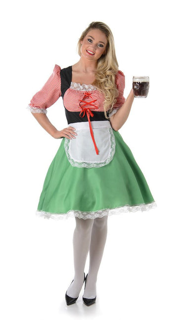 Dirndl Jurk Oktoberfest Rood Groen van Partychimp koop je bij Partywinkel