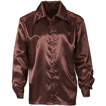 Disco 70S Blouse Bruin Heren Satijn van Widmann koop je bij Partywinkel