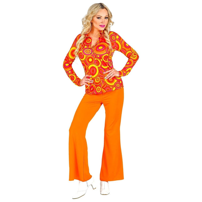 Disco 70S Blouse Oranje Dames Bubbels van Widmann koop je bij Partywinkel