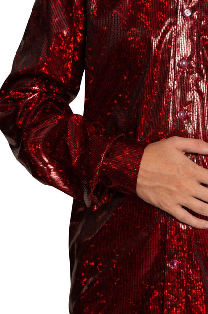 Disco 70S Blouse Rood Glans van Partychimp koop je bij Partywinkel