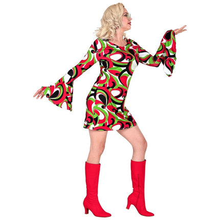 Disco 70S Jurk Rood Groen Dames van Widmann koop je bij Partywinkel