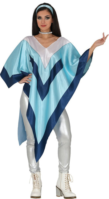 Disco 70S Poncho Blauw Dames van Fiestas Guirca koop je bij Partywinkel