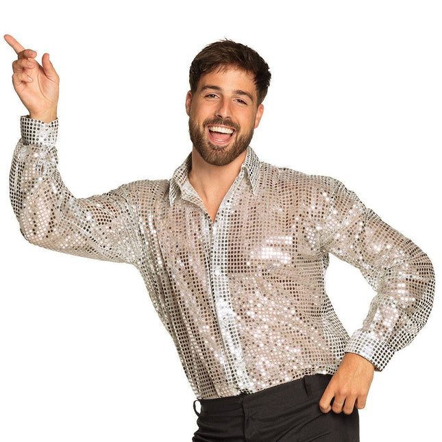 Disco Blouse Zilver Heren Glitter van Boland koop je bij Partywinkel