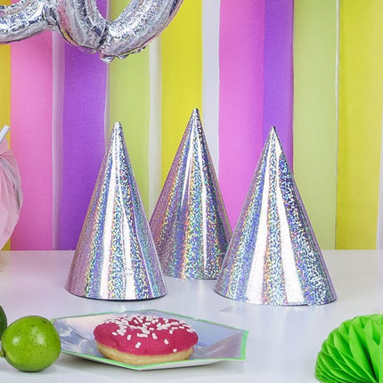 Feesthoedjes Holografisch Glitter 16cm 20st van Partydeco koop je bij Partywinkel