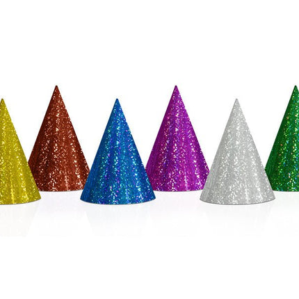 Feesthoedjes Holografisch Glitter 16cm 20st van Partydeco koop je bij Partywinkel