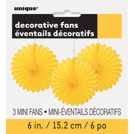 Wachlarze papierowe żółte 15cm 3szt