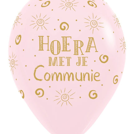 Balony Hura z Komunią Pastelowy Matowy Róż 30cm 25szt