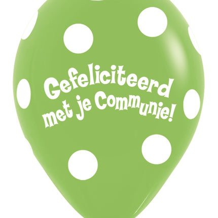 Balony komunijne Polka Dots Lime Green 30cm 50szt
