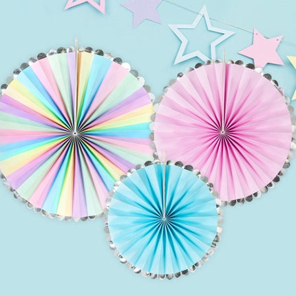 Zestaw papierowych wachlarzy Jednorożec 21-30 cm 3 szt.