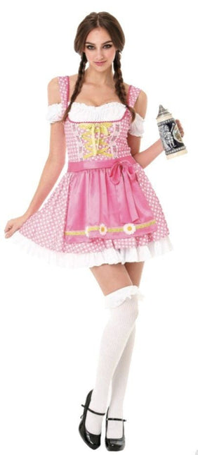 Dirndl Dress Oktoberfest różowy w białe kropki