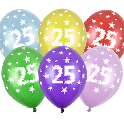 Balony na 25 lat w kolorze metalicznym 30 cm 6 szt.