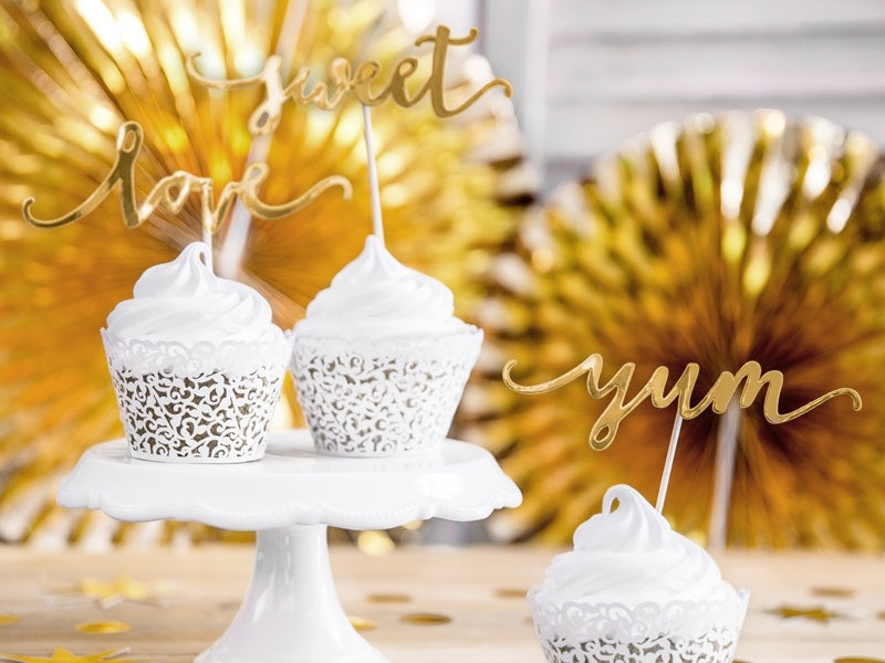 Nakładki na babeczki Gold Sweet Love Yum 13cm 6szt.