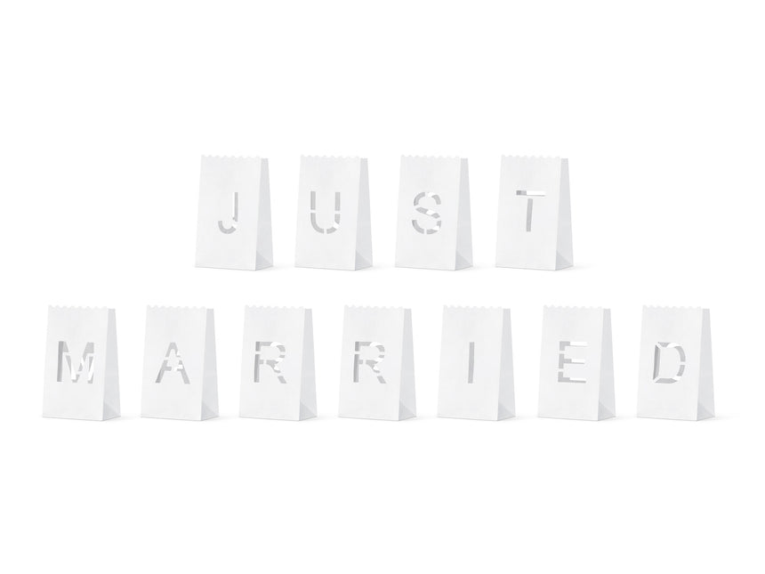 Torebki na świece ślubne Just Married 19cm 11szt