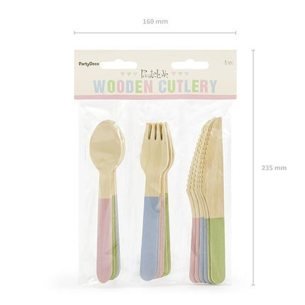 Sztućce drewniane kolorowe pastelowe 16cm 18 szt.