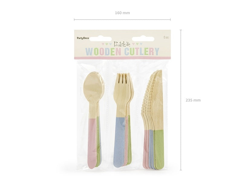 Sztućce drewniane kolorowe pastelowe 16cm 18 szt.