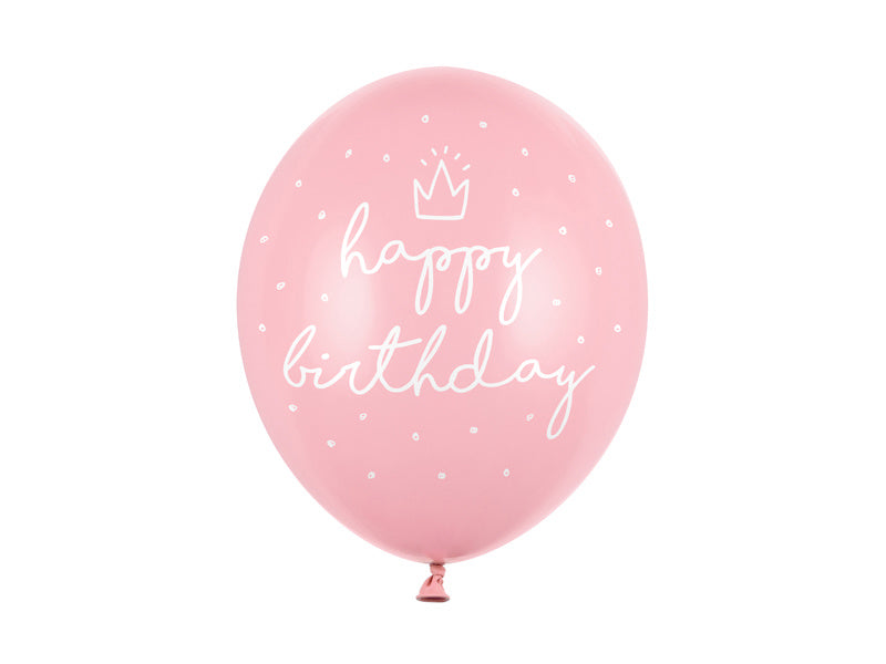 Jasnoróżowe balony Happy Birthday 30cm 6szt