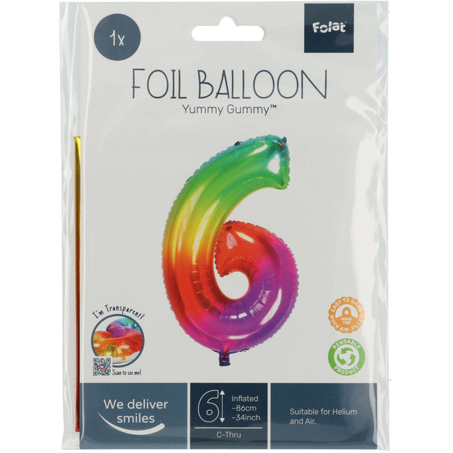 Balon foliowy Figurka 6 Rainbow XL 81cm pusty