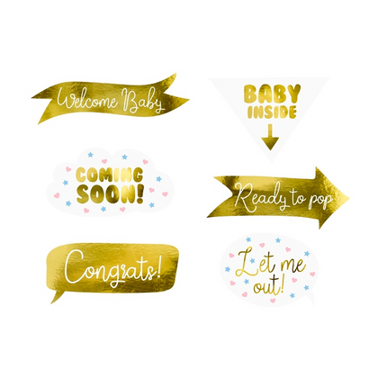 Rekwizyty do zdjęć Baby Shower Gold 6szt